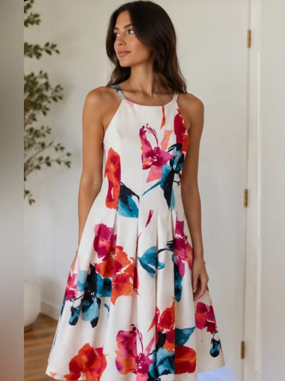 Vince Camuto White Maxi Dress with Pink, Red & Teal Floral Print - Picture 1 of 5